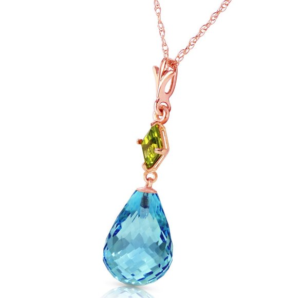 Galaxy Gold Products Jewelry - 14K. SOLID GOLD NECKLACE WITH PERIDOT & BLUE TOPAZ